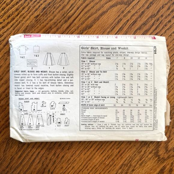 Vintage 1960s Simplicity 8619 Sewing Pattern Girls Size L Skirt Top Weskit - Picture 2 of 2